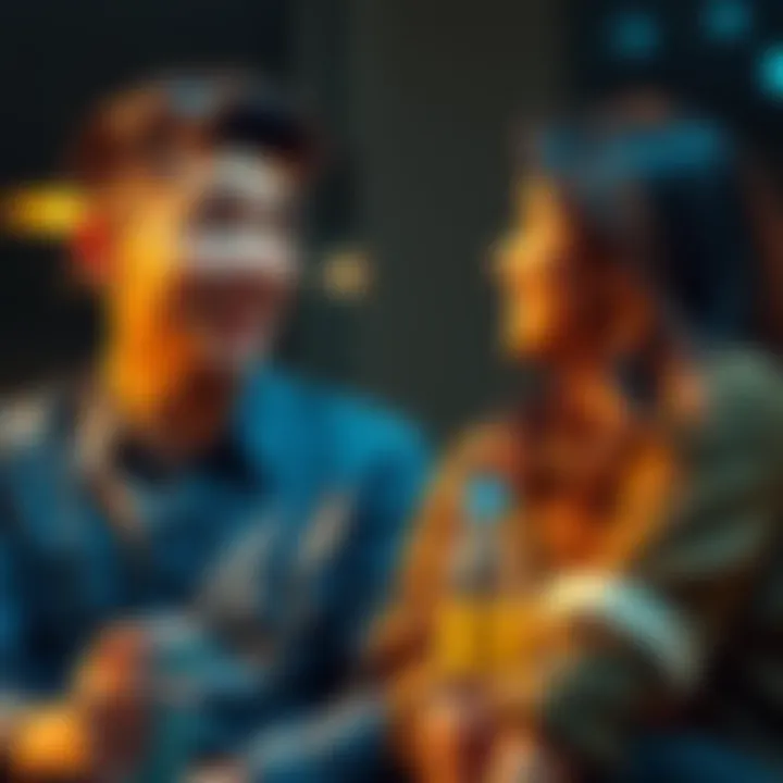A young man animatedly explaining the song 'Euclid' to a woman sitting beside him, both smiling and engaged in conversation