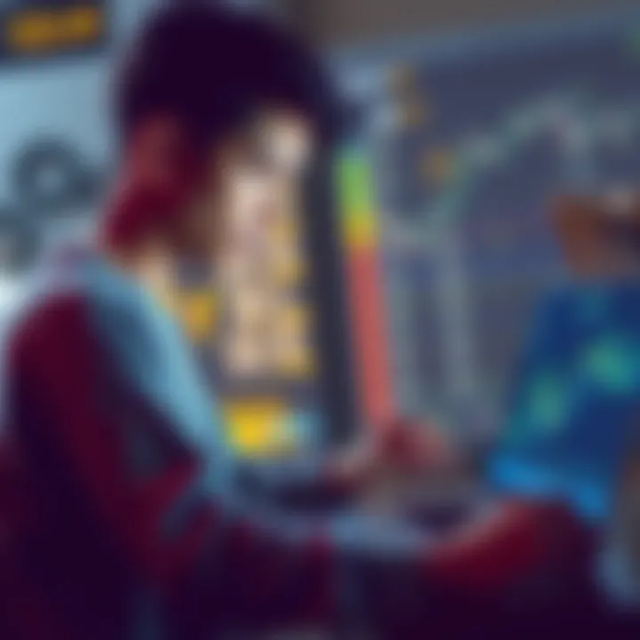 A young person analyzing cryptocurrency charts on a laptop, showing financial struggles and investment interest