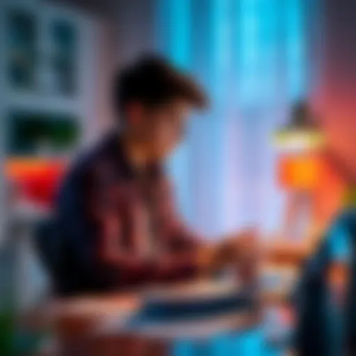 An 18-year-old sitting at a desk with a laptop and financial documents, reflecting on his home-saving strategy.