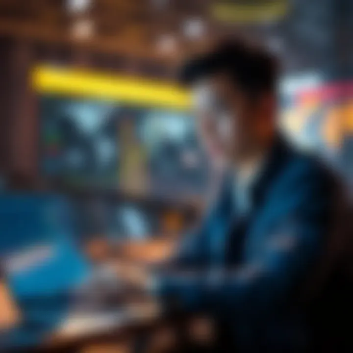 A young investor looking at cryptocurrency charts on a laptop with a hopeful expression, symbolizing long-term investment strategy for XLM.