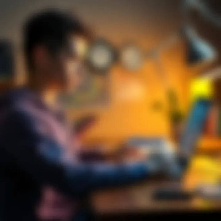 Young student investing in Bitcoin An 18-year-old student sits at a desk with a laptop, looking at cryptocurrency charts and planning investments in Bitcoin